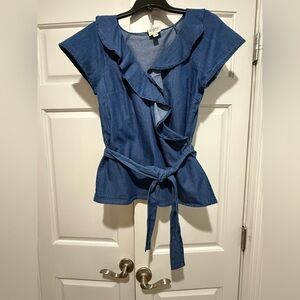St. John's Bay Blue Ruffled Tie Front Blouse